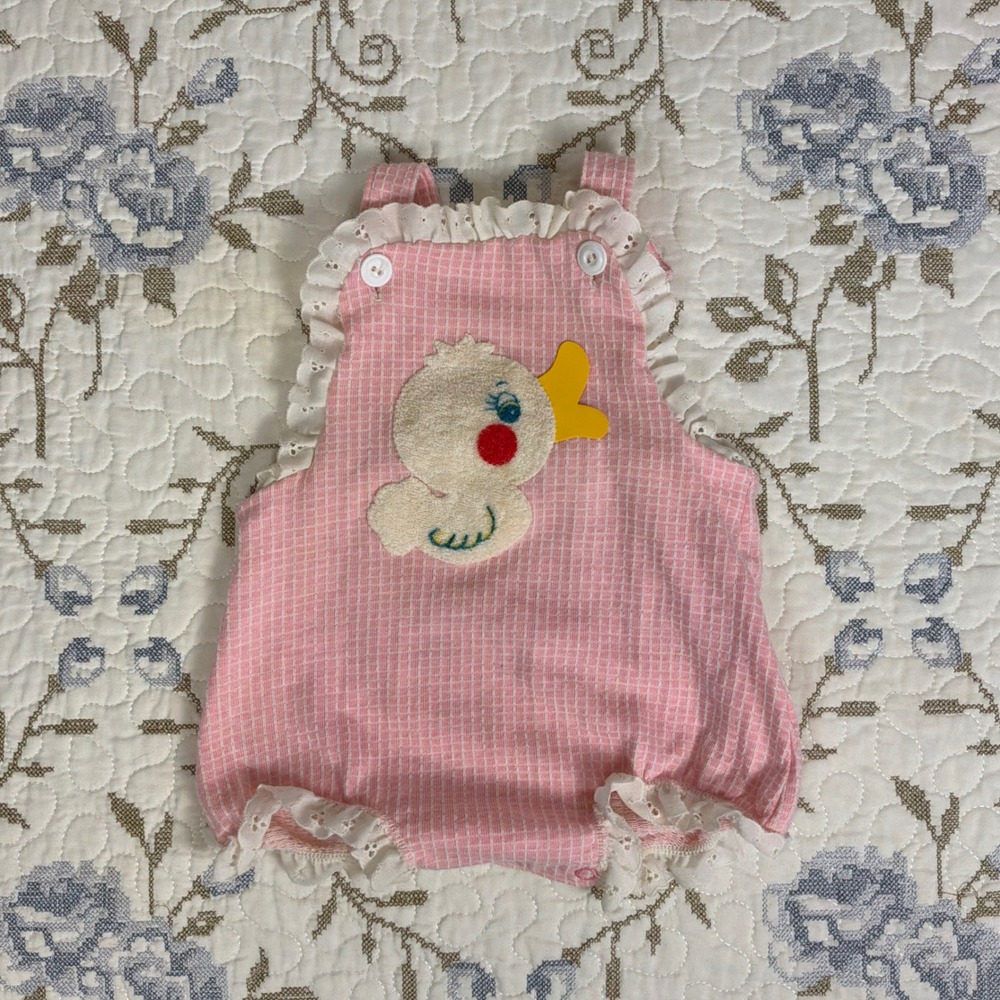 Carter's Romper Baby 12M Pink Excellent Duck Applique Eyelet Ruffle